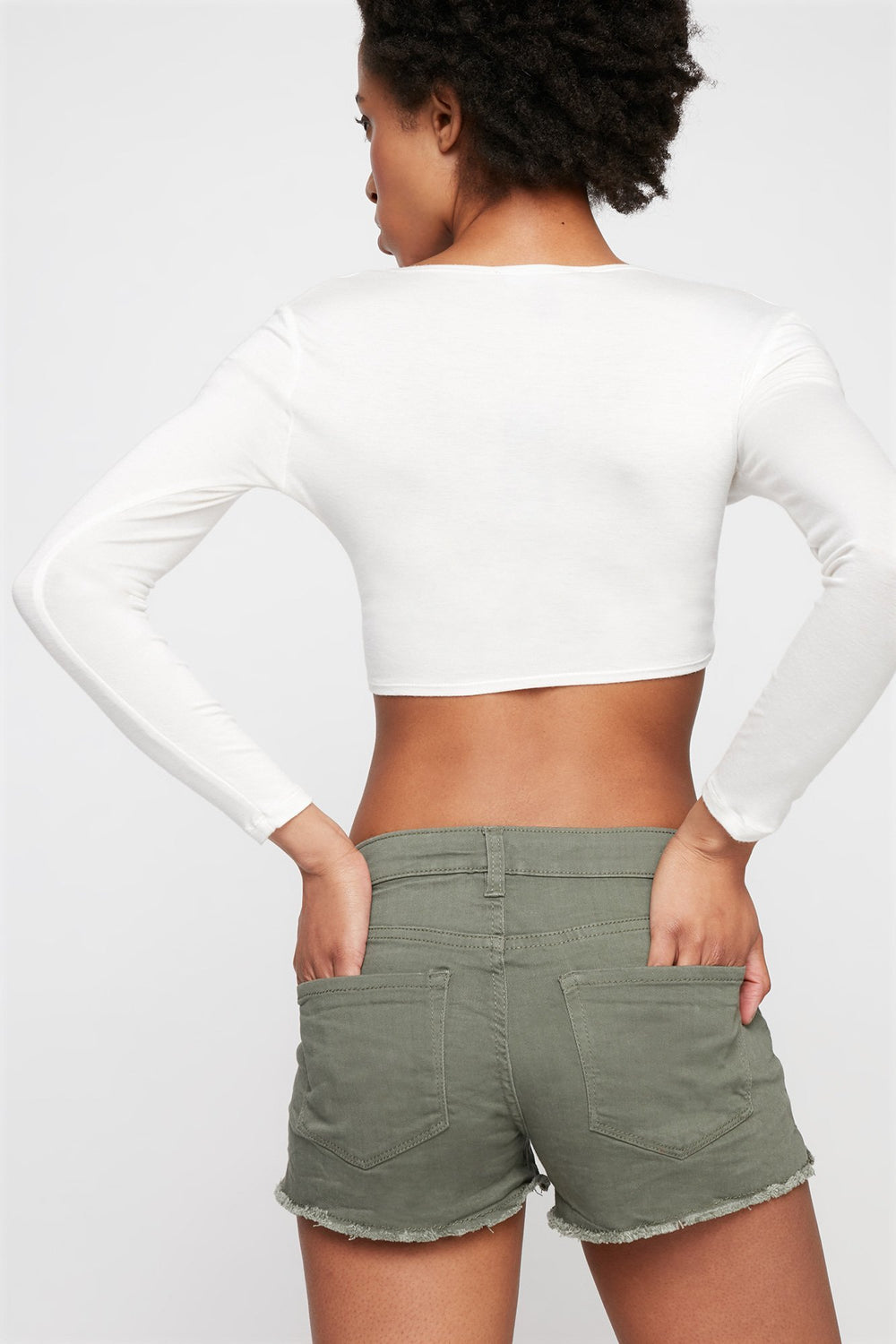 Women Green Frayed Hem London Denim Short Dark Green