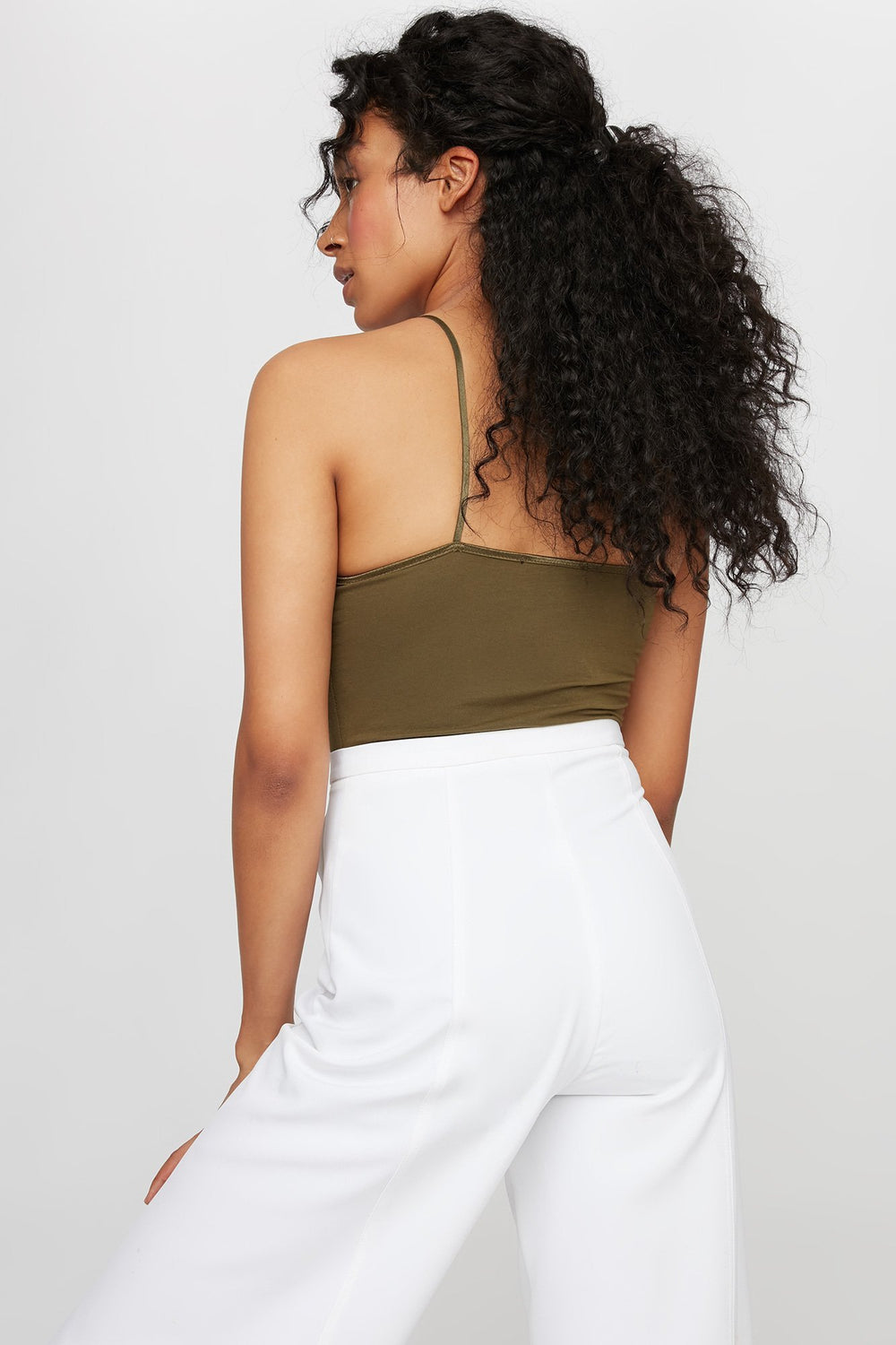 Women Longline Basic Camisole Dark Green