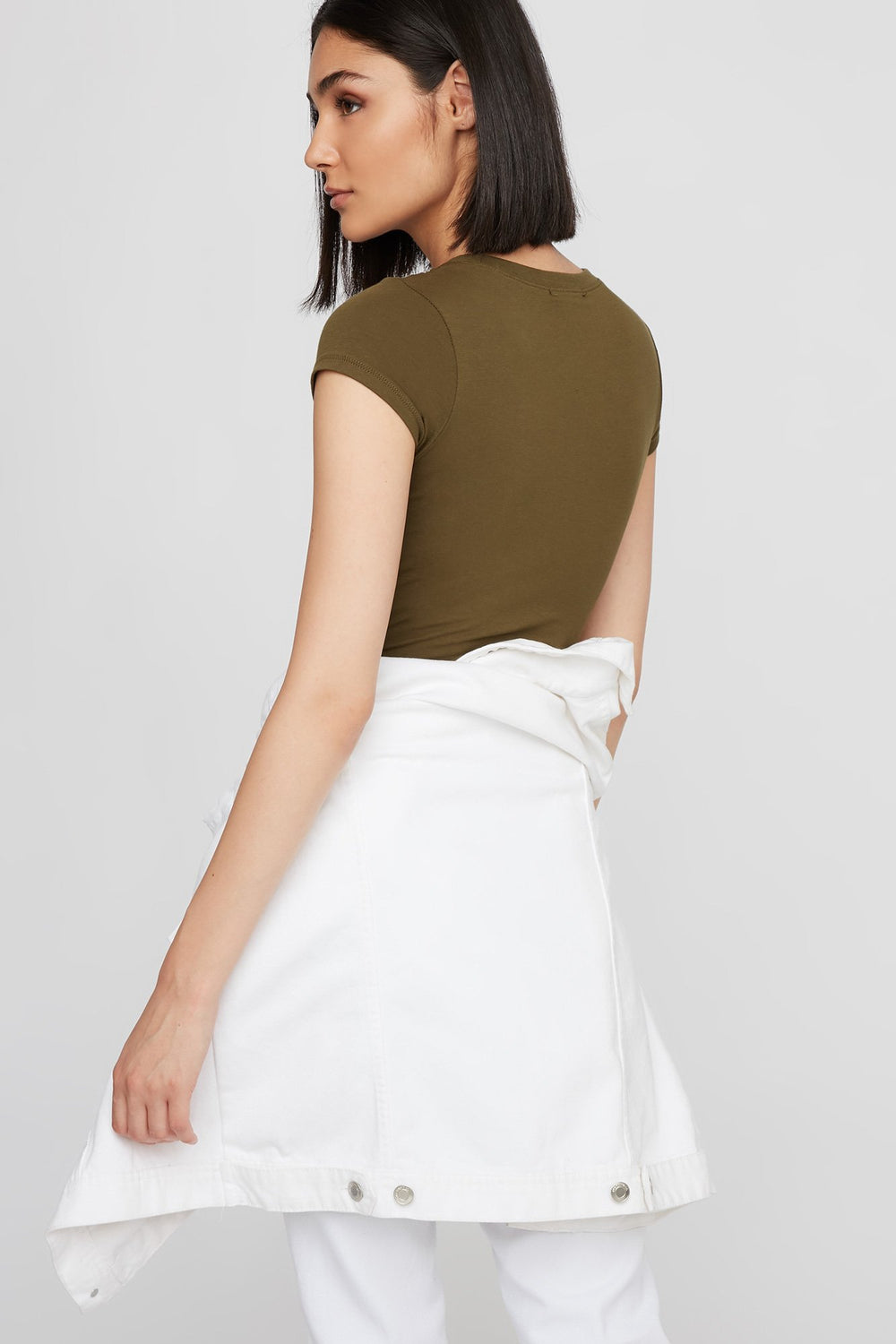 Women Longline Basic Scoop Neck T-Shirt Dark Green