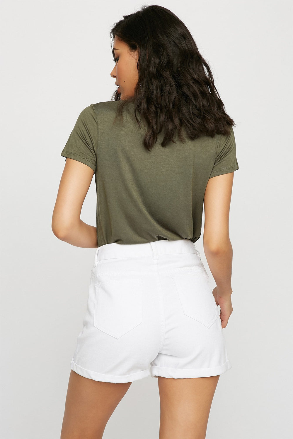 Women Scoop Neck Soft Pocket Coloured Basic T-Shirt Dark Green