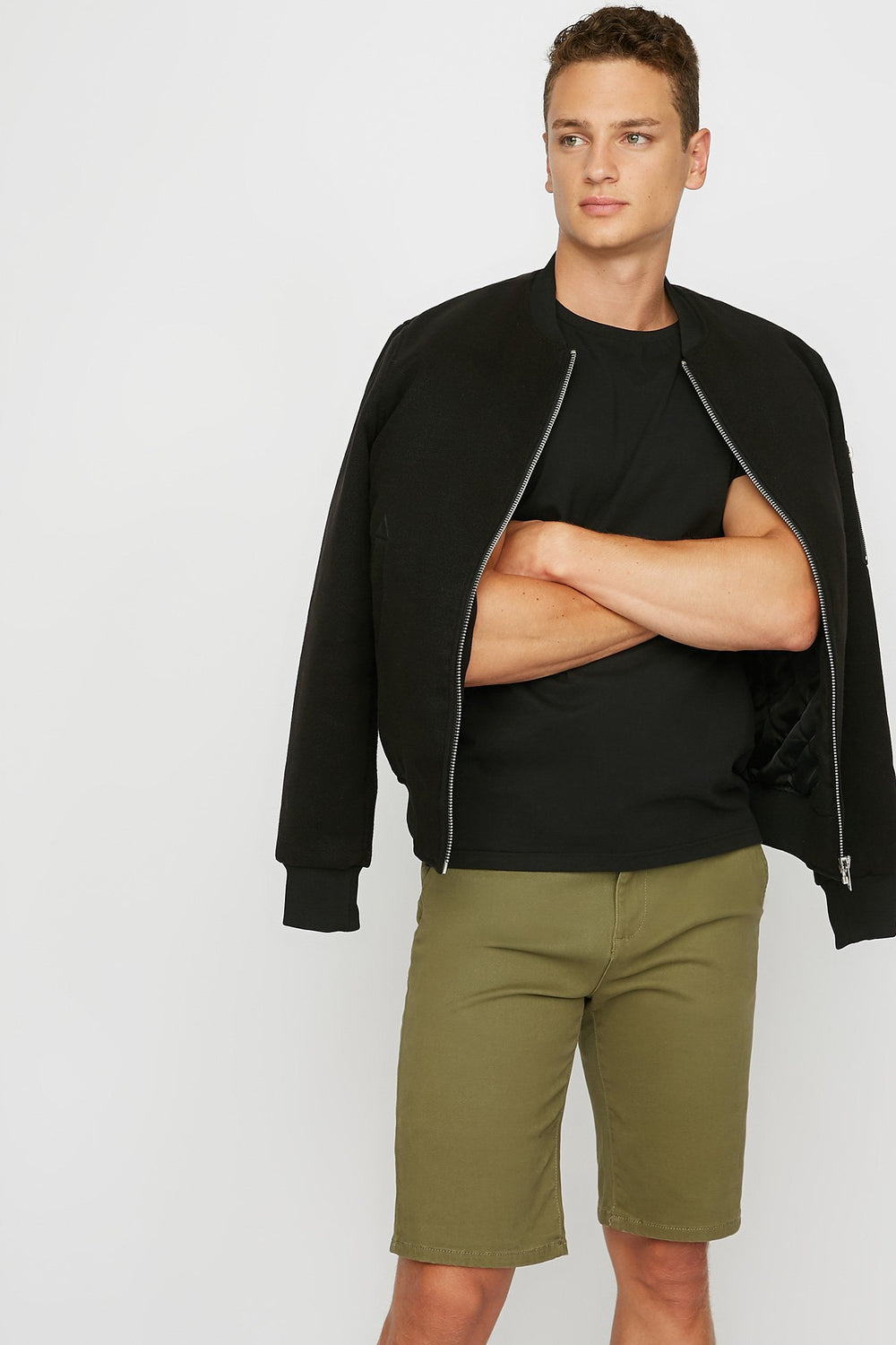 Men Slim Flat Front Chino Short Dark Green