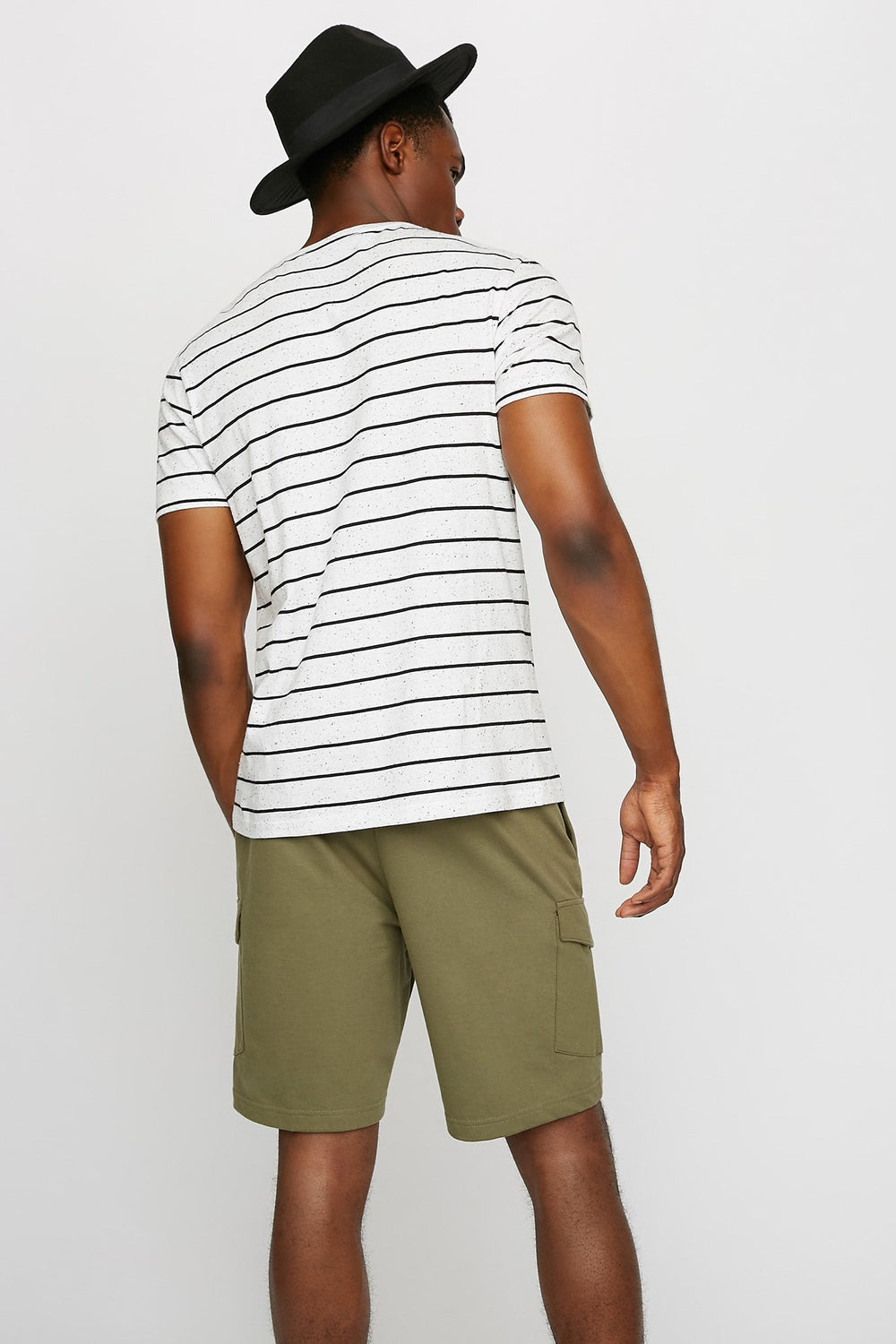 Men Slim Fleece Cargo Drawstring Jogger Short Dark Green