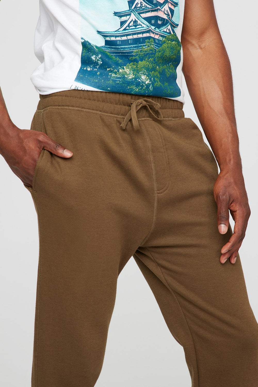 Men Slim Fleece Drawstring Jogger Dark Green
