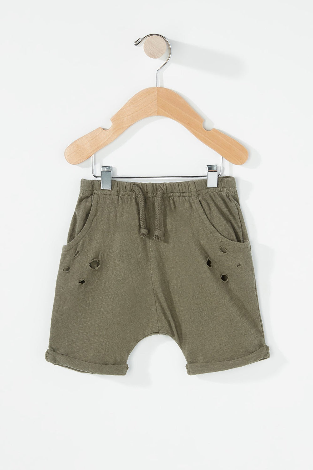 Kids Baby Boy Distressed Roll-Up Drawstring Jogger Short Dark Green