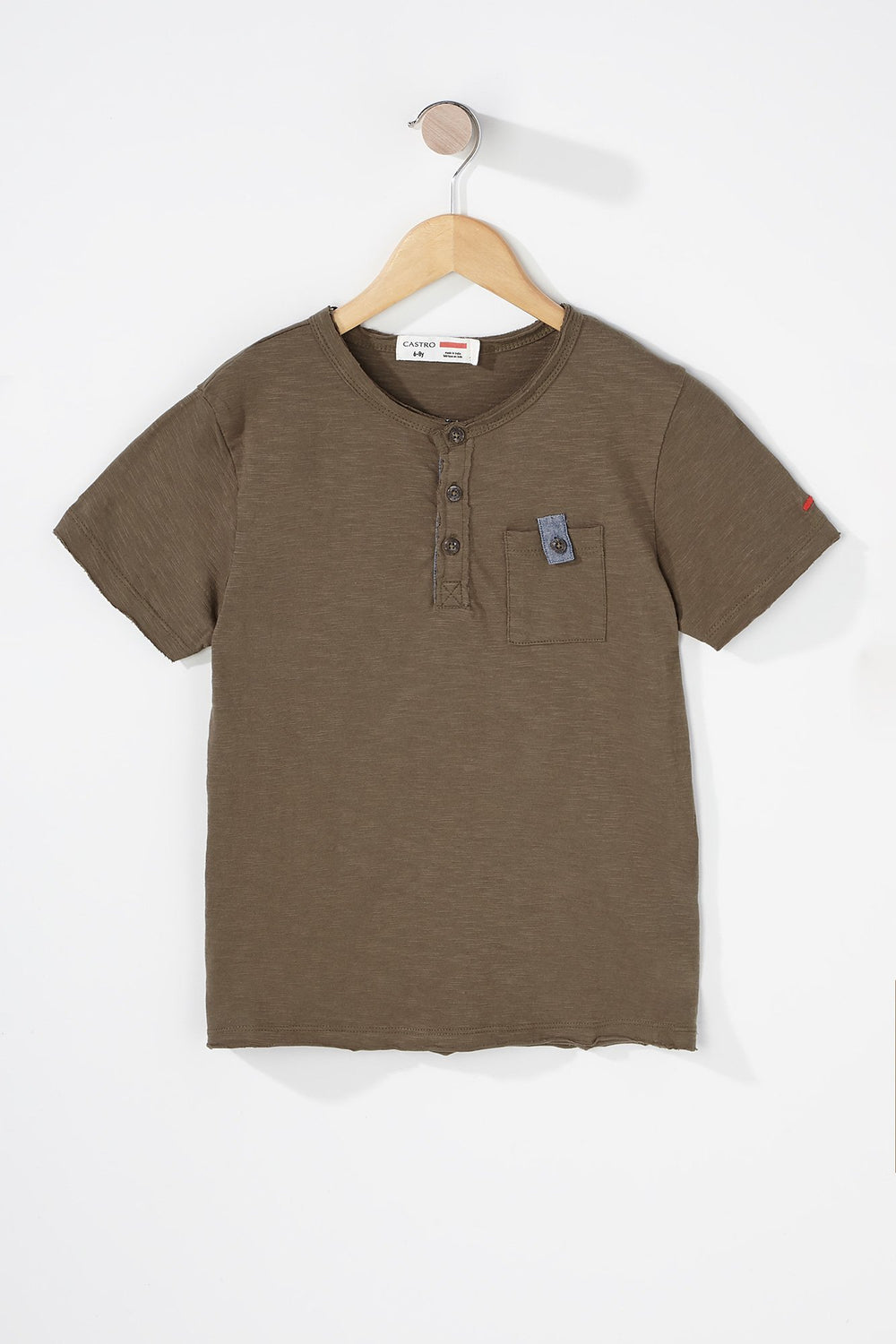 Kids Boys Henley Front Pocket T-Shirt Dark Green