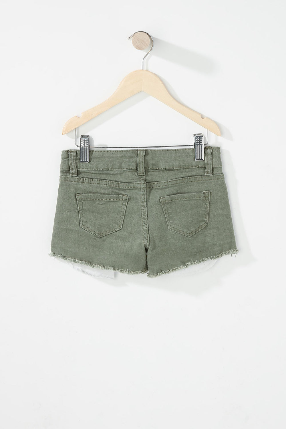 Kids Girls Frayed Hem Coloured Denim Short Dark Green
