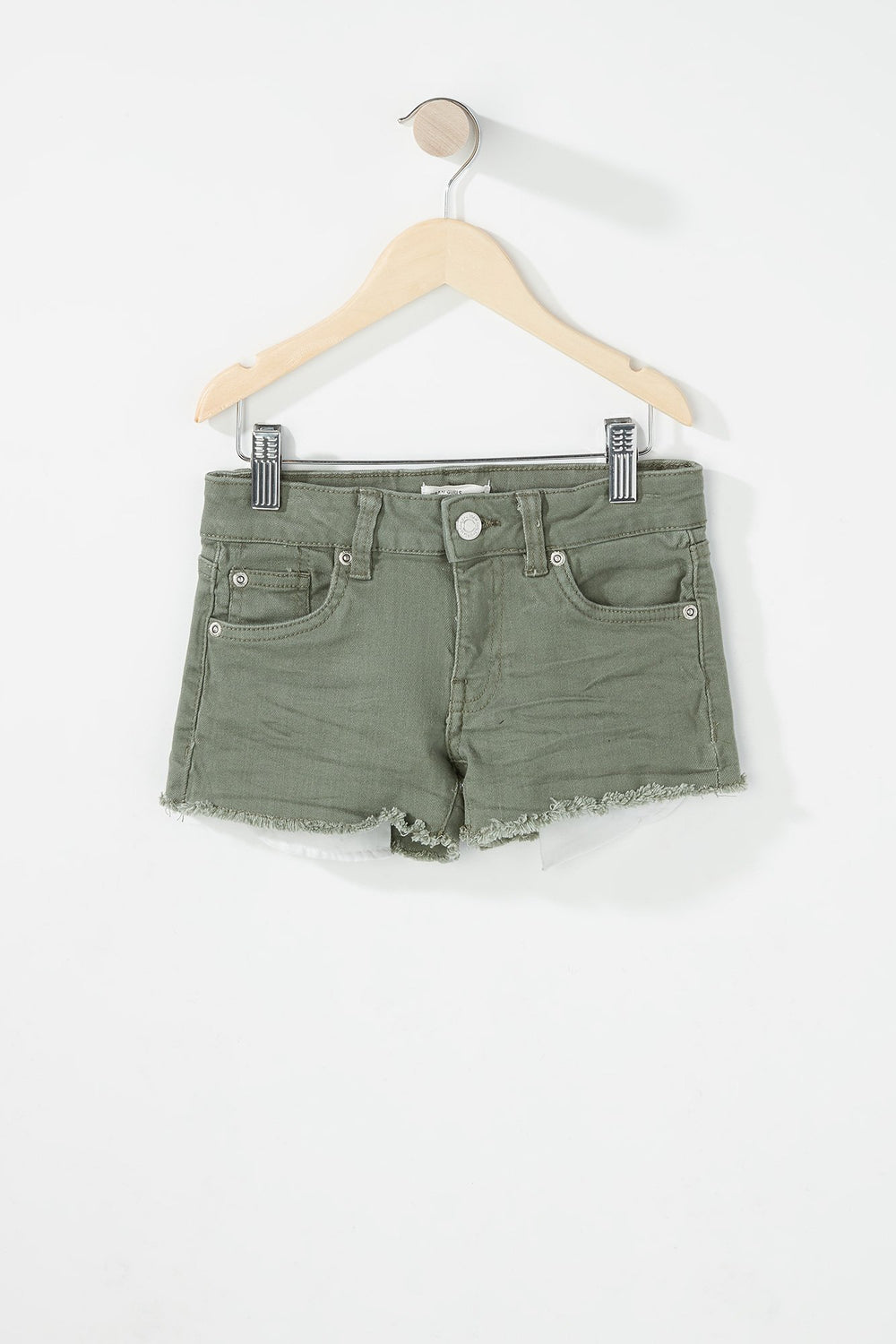 Kids Girls Frayed Hem Coloured Denim Short Dark Green