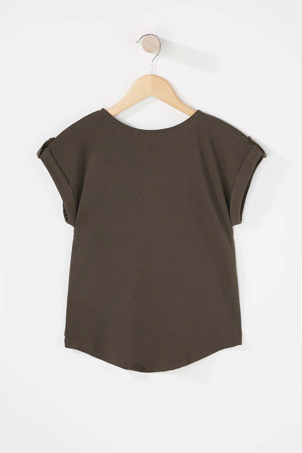 Kids Girls Half-Zip Roll-Tab T-Shirt Dark Green