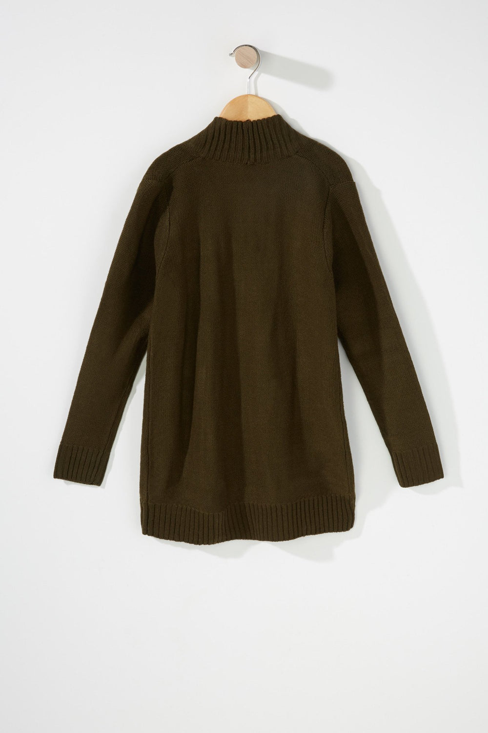 Kids Girls Knit Open-Front Pocket Cardigan Dark Green
