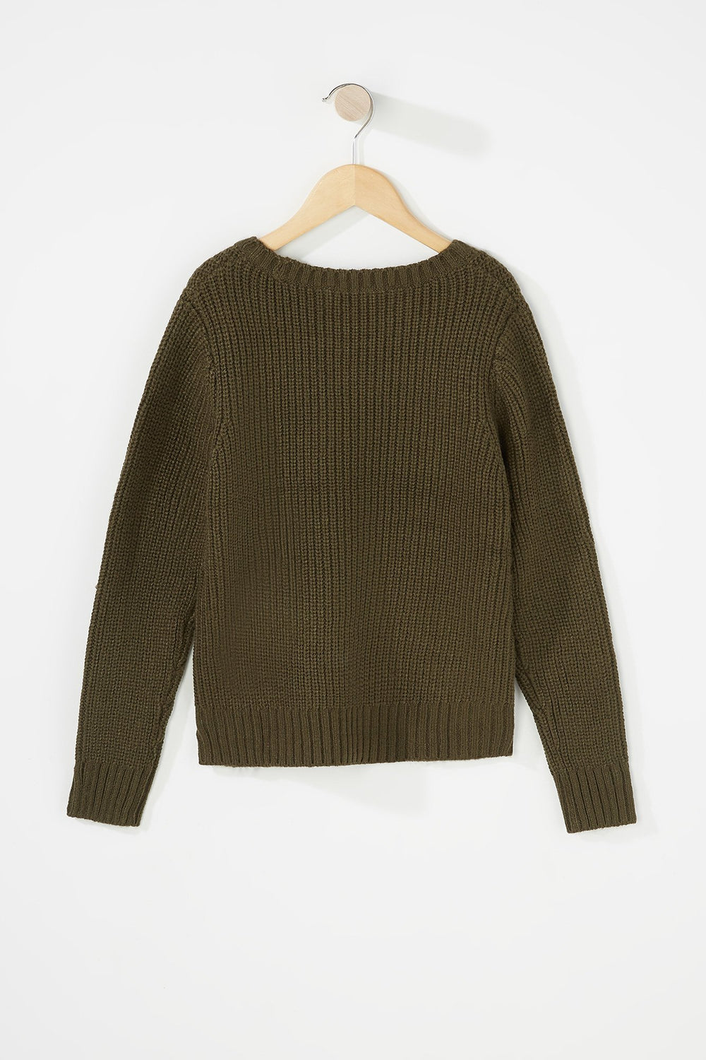 Kids Girls Lace-Up Knit Popover Sweater Dark Green