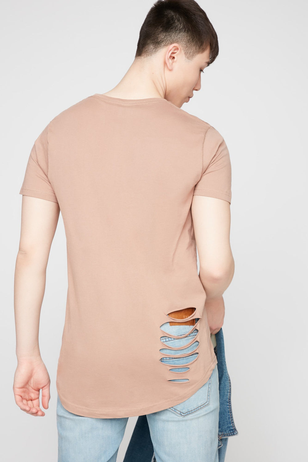 Men Distressed Crewneck T-Shirt Dark Pink