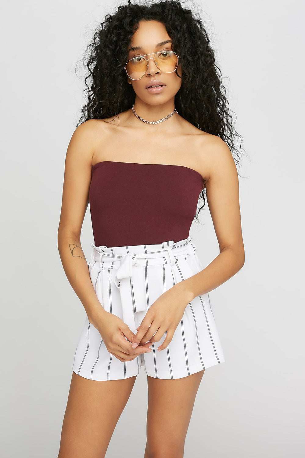 Women Basic Tube Top Dark Red