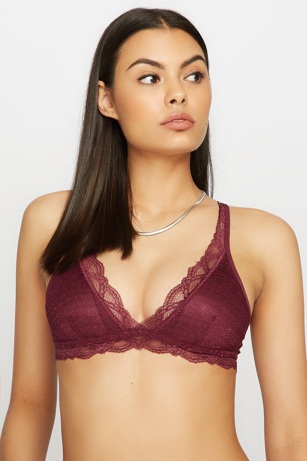 Women Crochet Lace V-Neck Bralette Dark Red