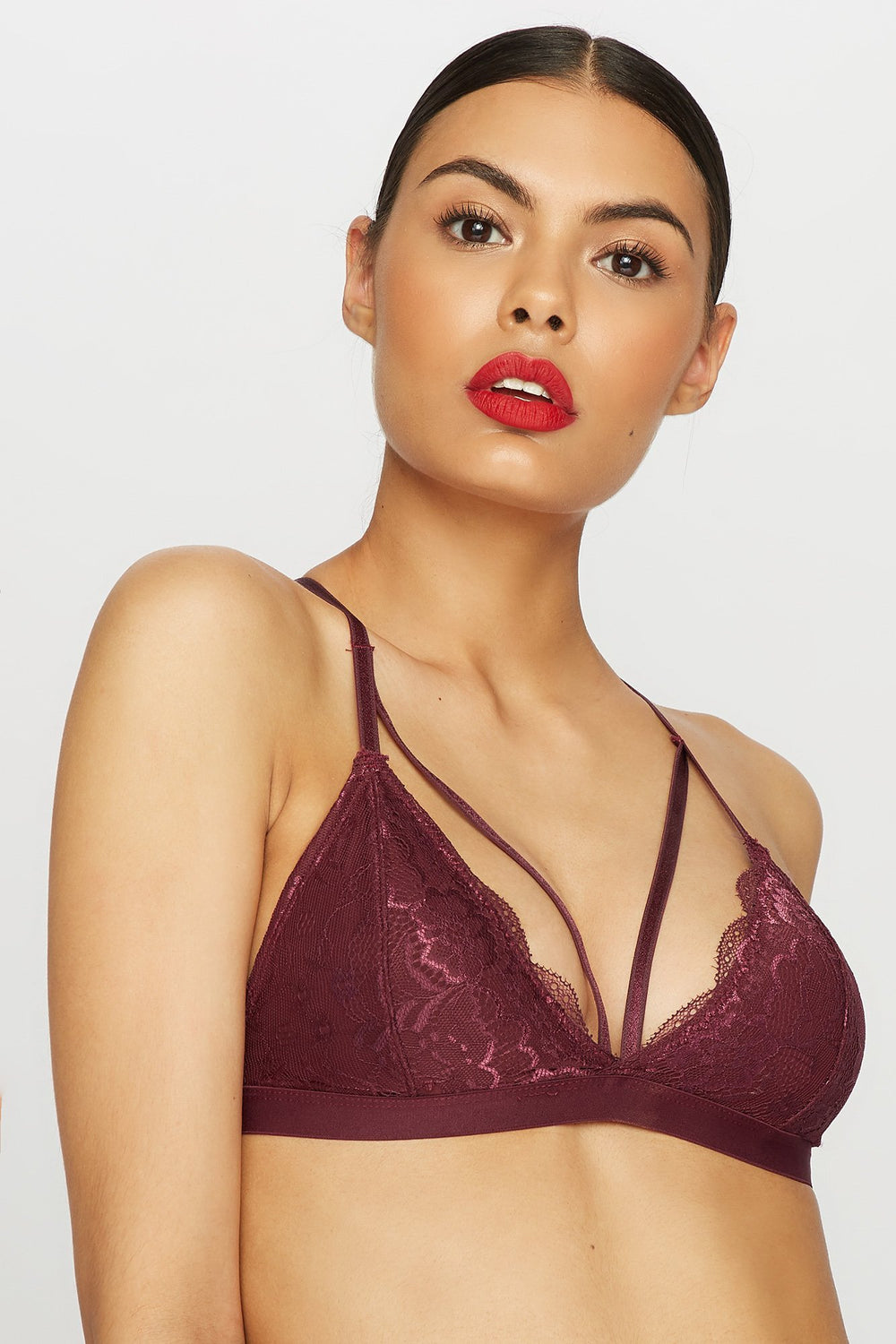 Women Racerback Lace Bralette Dark Red