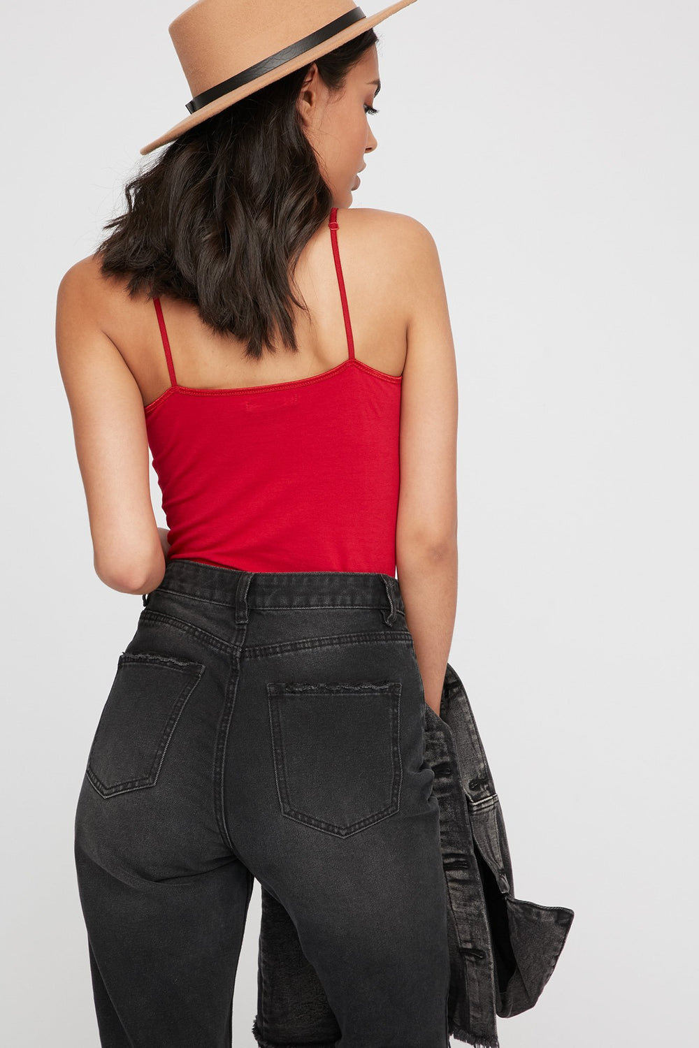 Women Scoop Neck Longline Basic Camisole Dark Red