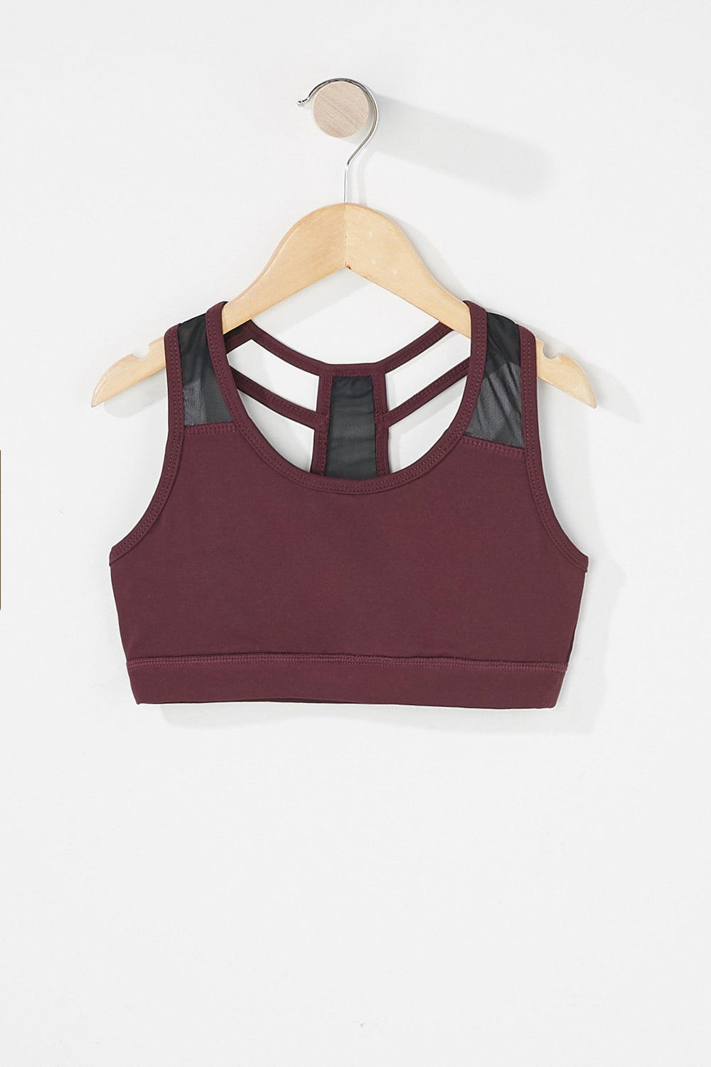 Kids Girls Racerback Colour Block Mesh Sports Bra Dark Red