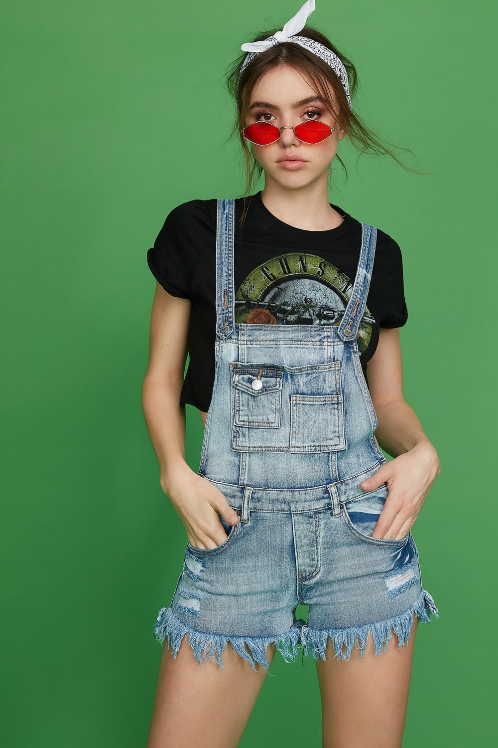 Women Frayed Hem Distressed Denim Shortall Denim Blue