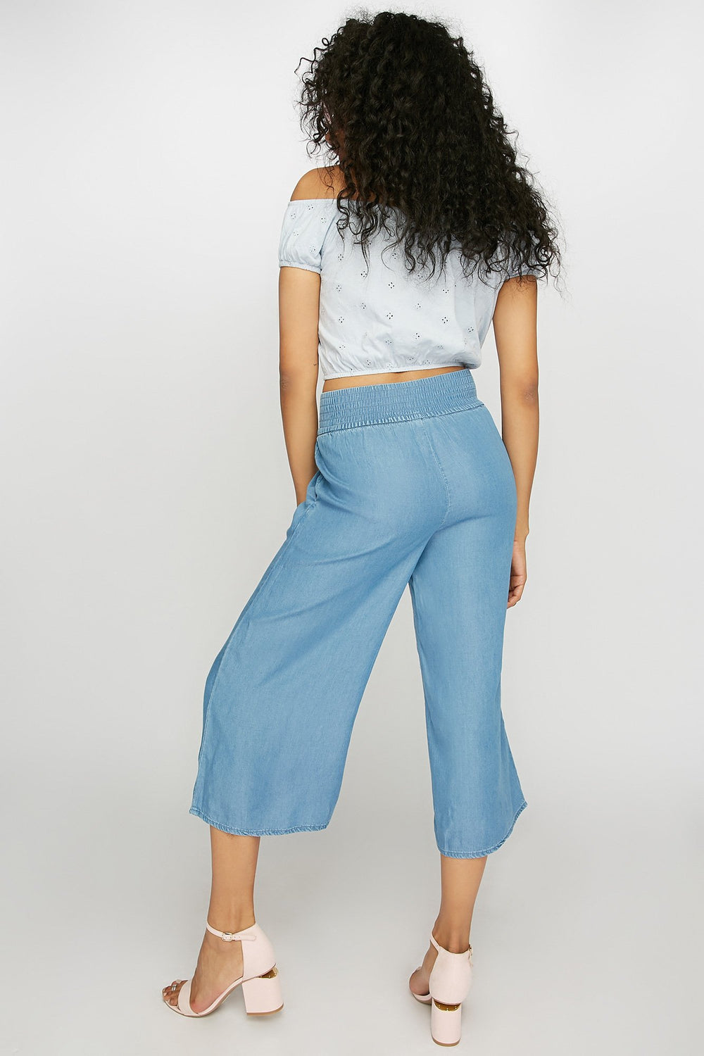Women High-Rise Pull-On Chambray Culotte Pant Denim Blue