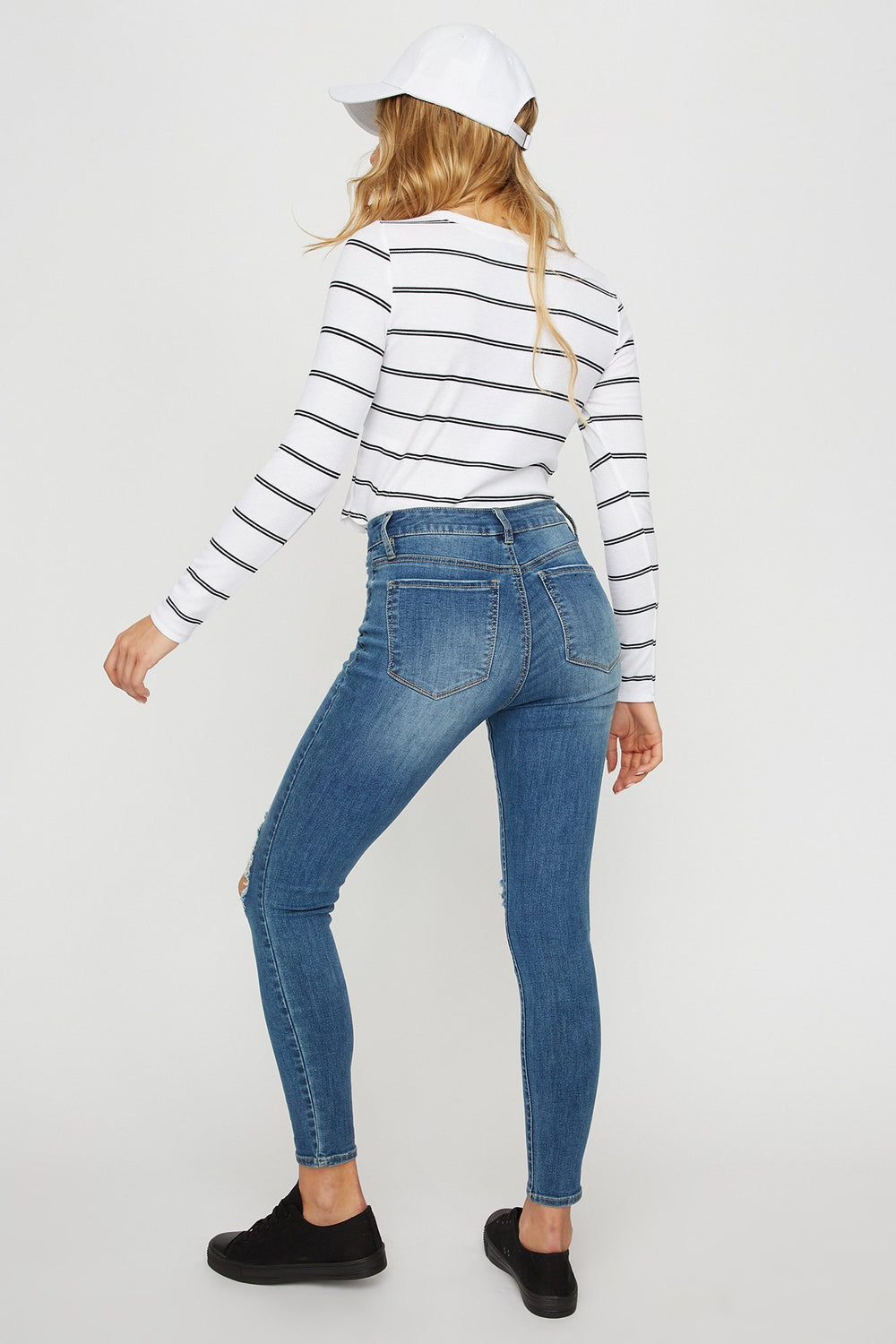 Women Miami High-Rise Distressed Medium Wash Super Skinny Jean Denim Blue