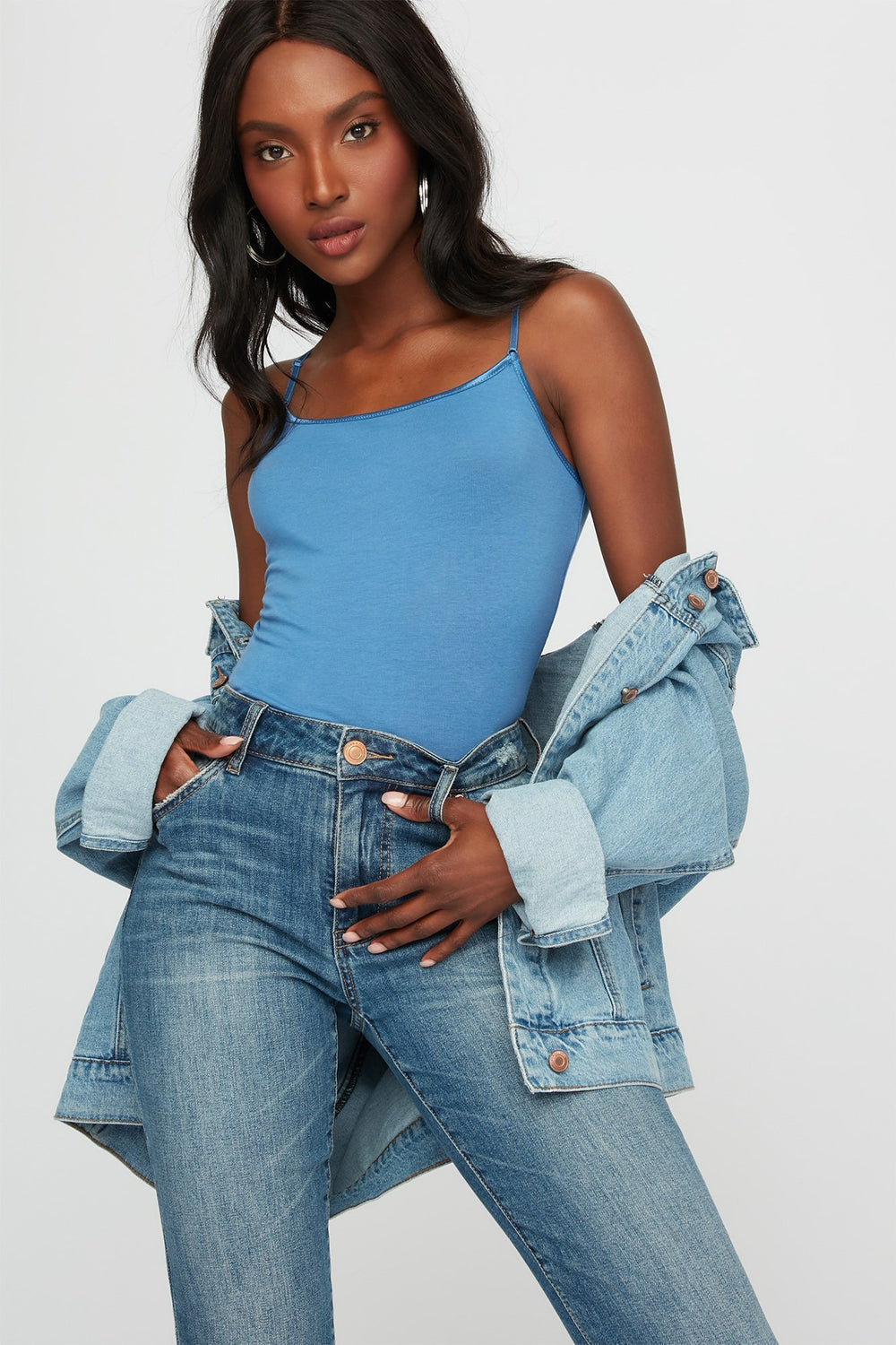 Women Scoop Neck Coloured Basic Camisole Denim Blue