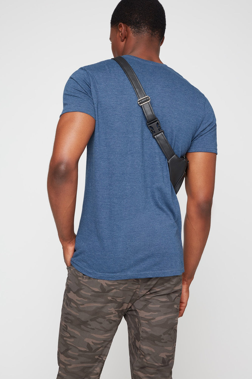 Men V-Neck T-Shirt Denim Blue