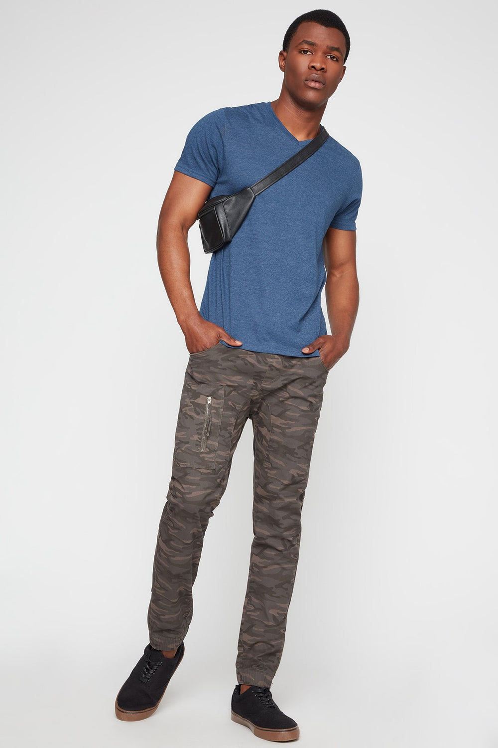 Men V-Neck T-Shirt Denim Blue