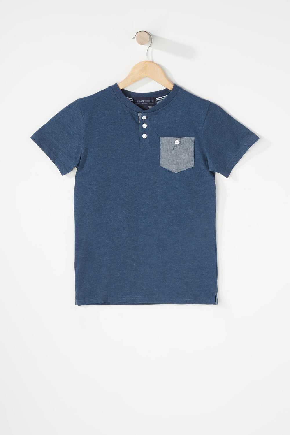 Kids Boys Contrast Pocket Henley T-Shirt Denim Blue