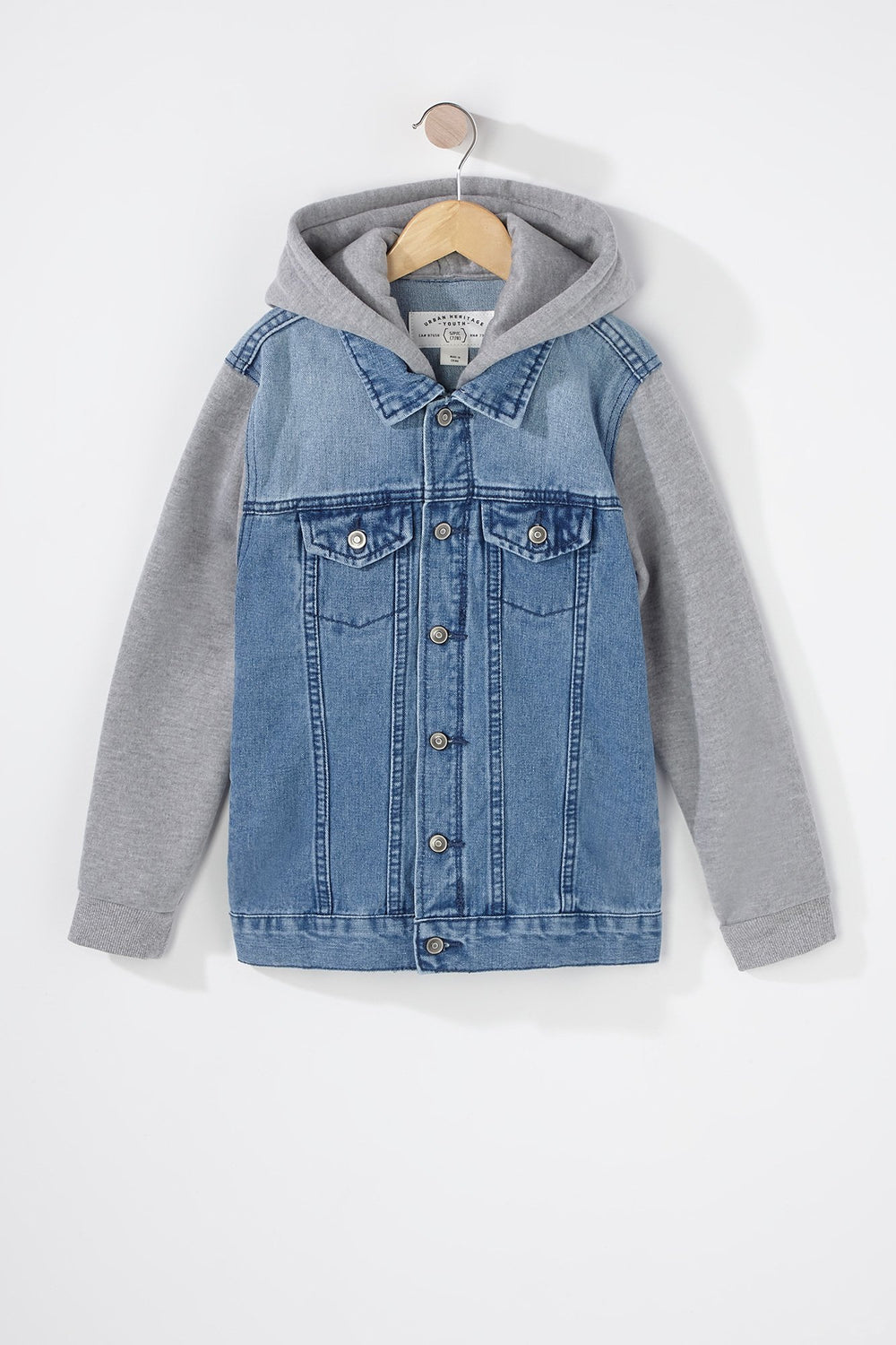 Boys French Terry Knit Hooded Denim Jacket