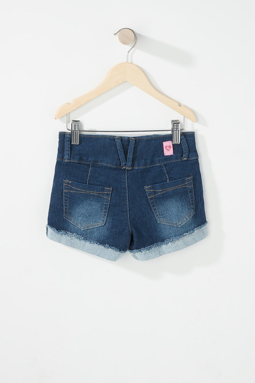 Kids Girls 3-Tier Frayed Roll-Up Denim Short Denim Blue