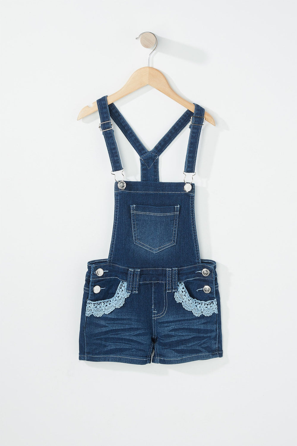 Kids Girls Crochet Denim Shortall Denim Blue
