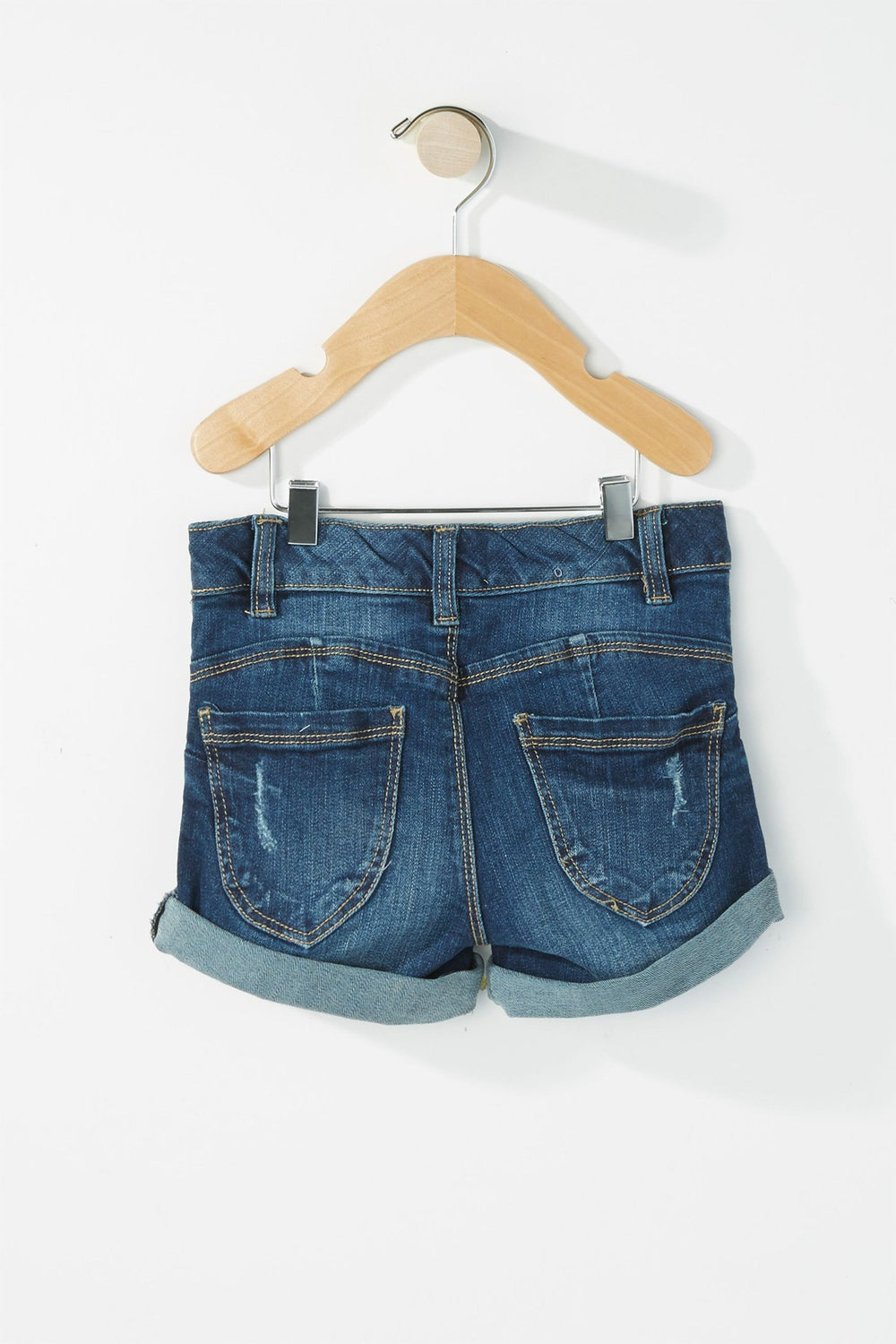Kids Girls Roll-Up Distressed Denim Short Denim Blue