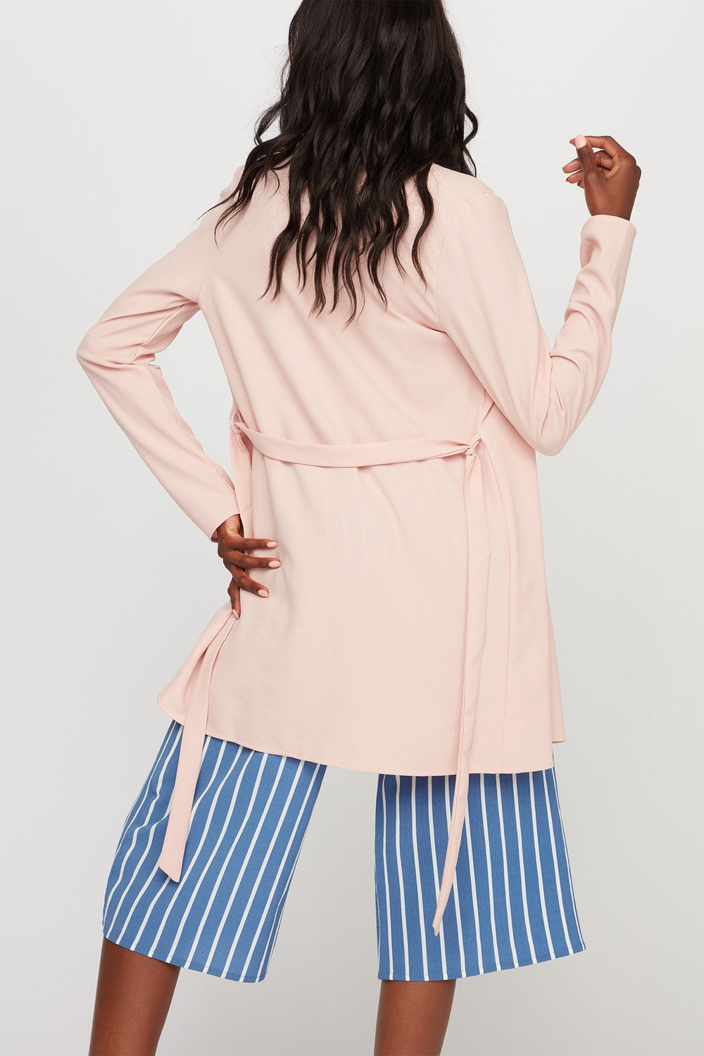 Women Blazer asymétrique ouvert avec ceinture Dragée