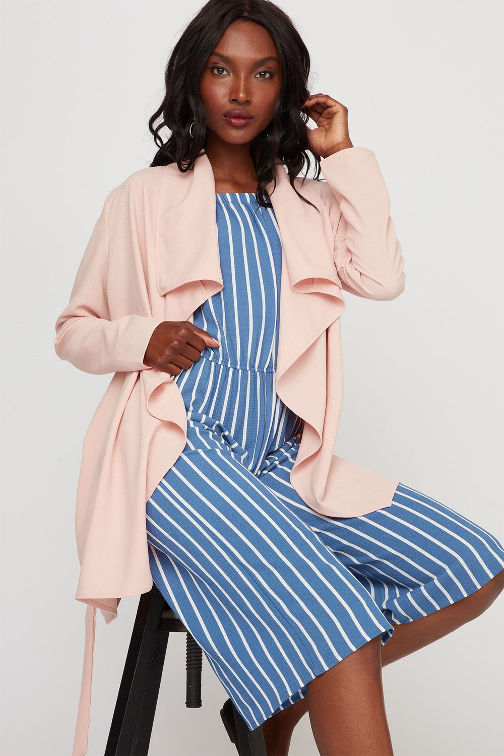 Women Blazer asymétrique ouvert avec ceinture Dragée