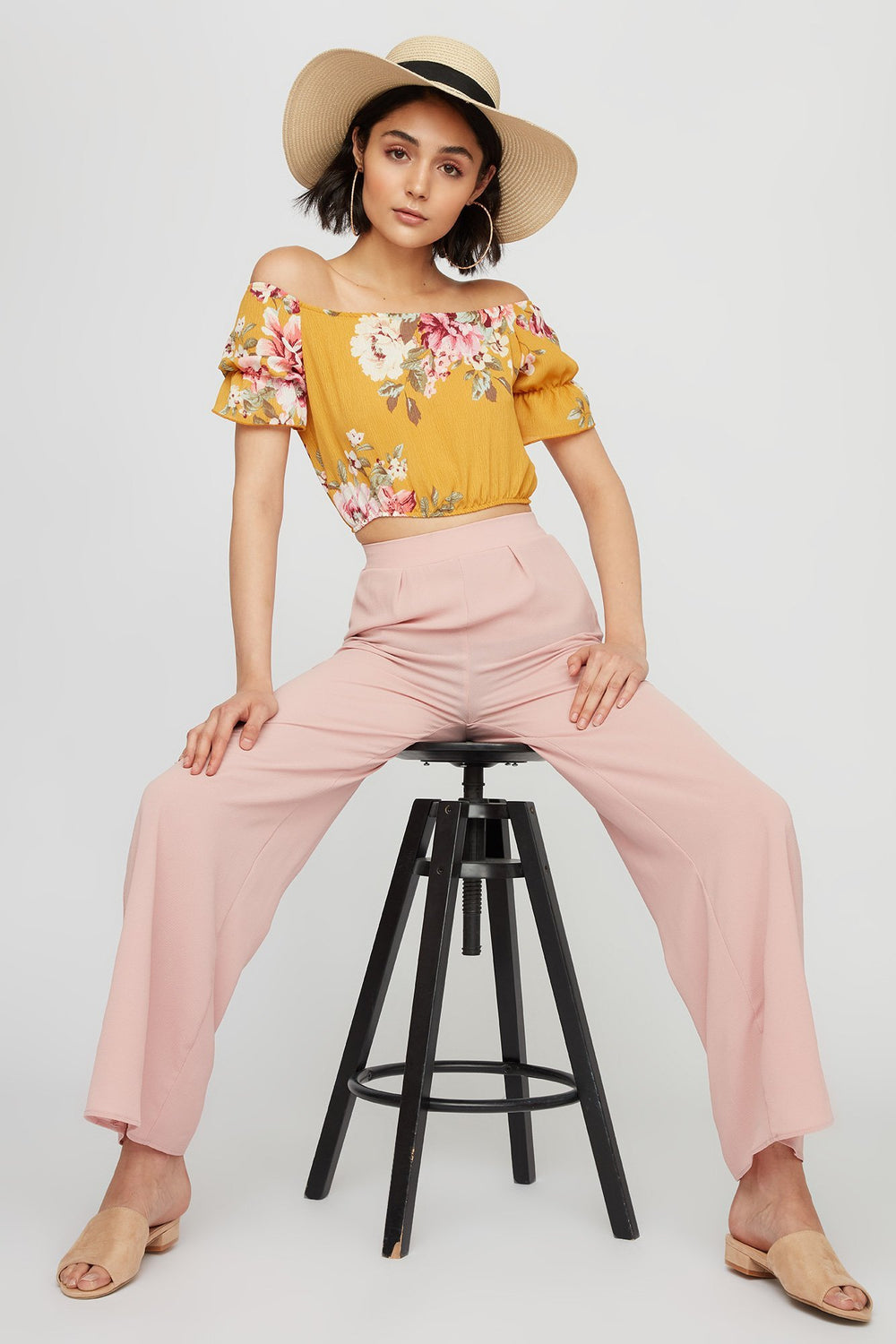 Women Pantalon-jupe léger rayé à taille haute Dragée