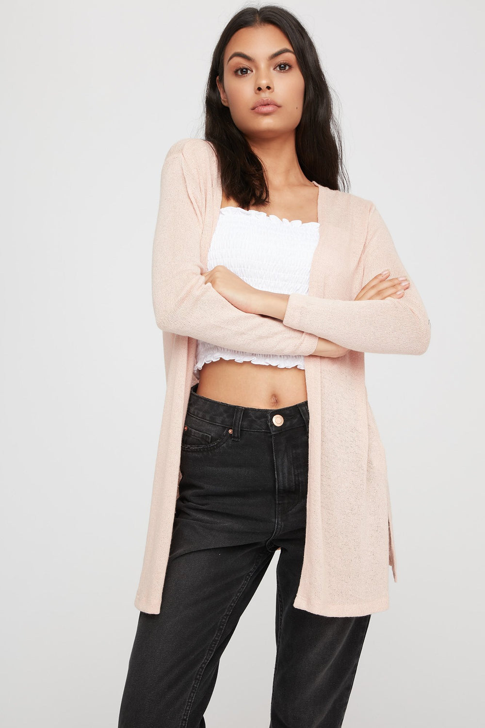Women Cardigan long ouvert en tricot Dragée