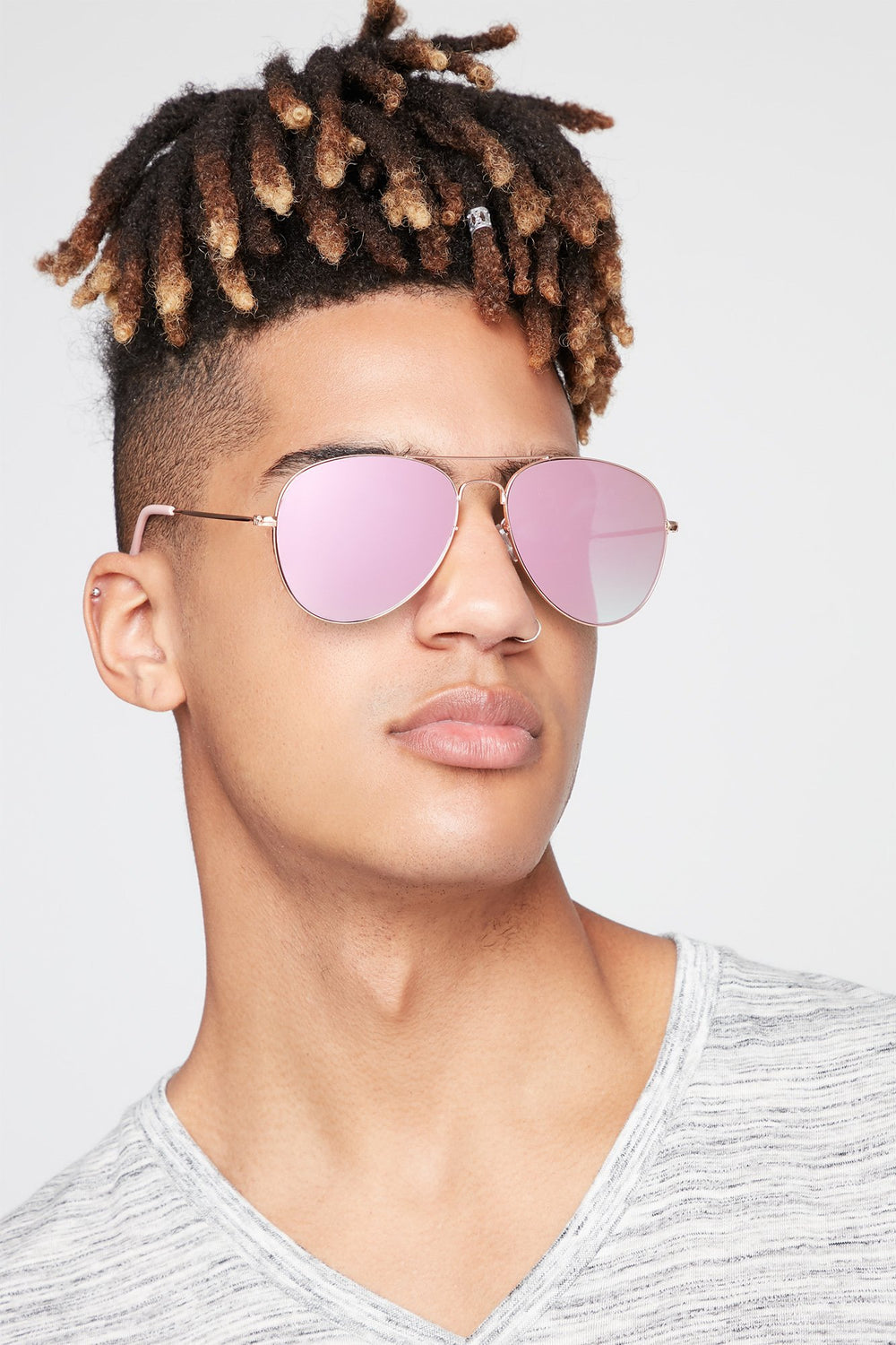 Men Lunettes de soleil aviateur miroir roses Dragée