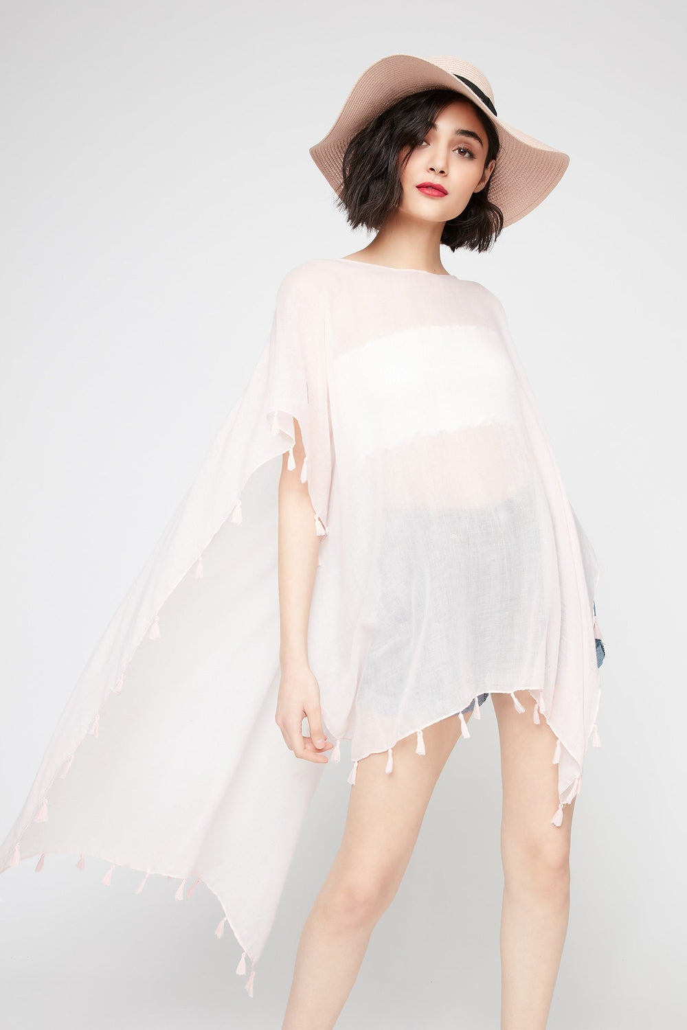 Women Poncho asymétrique avec pampilles Dragée