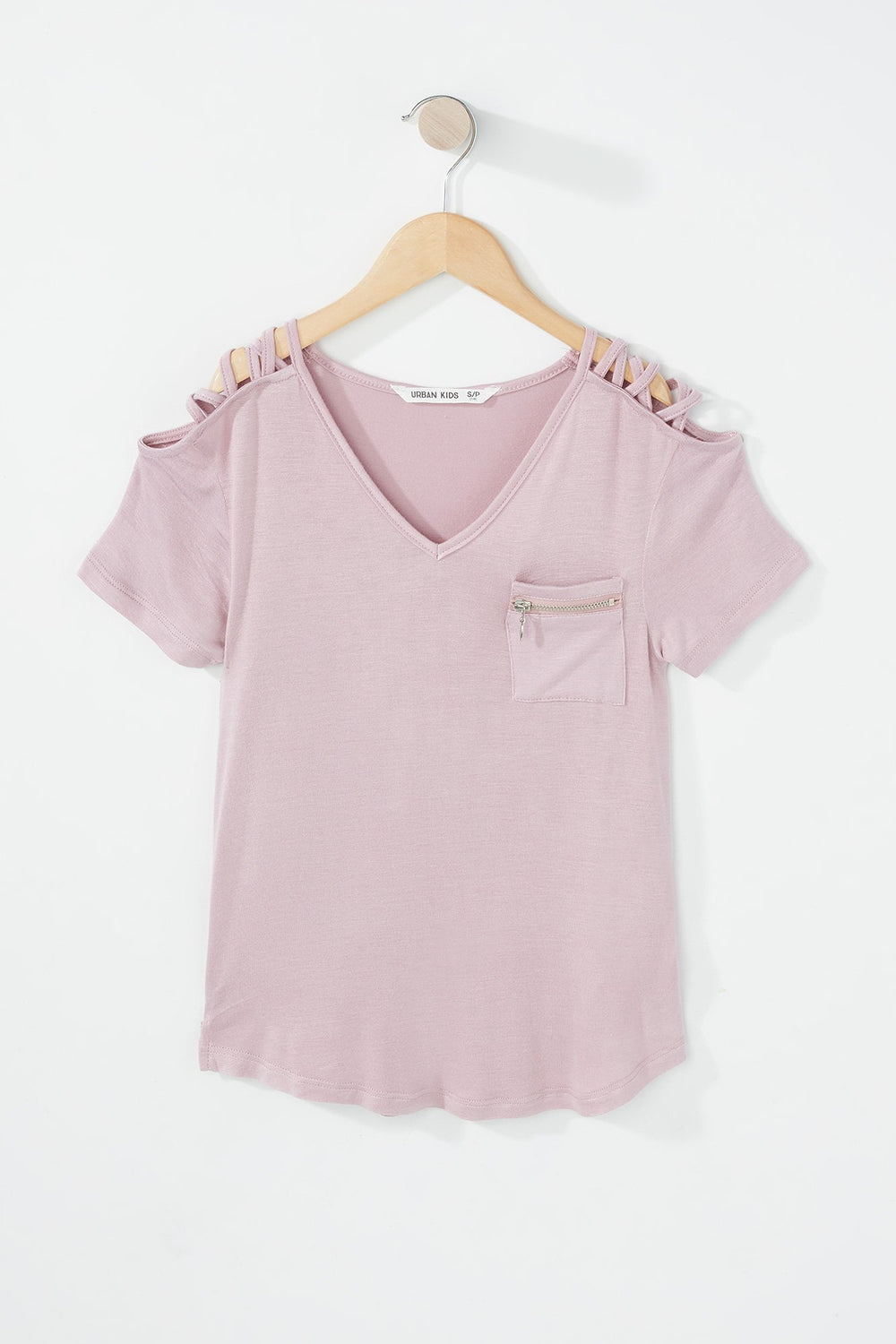 Kids T-shirt avec motif de cage et poche à encolure en V et fermeture à glissière pour fille Dragée