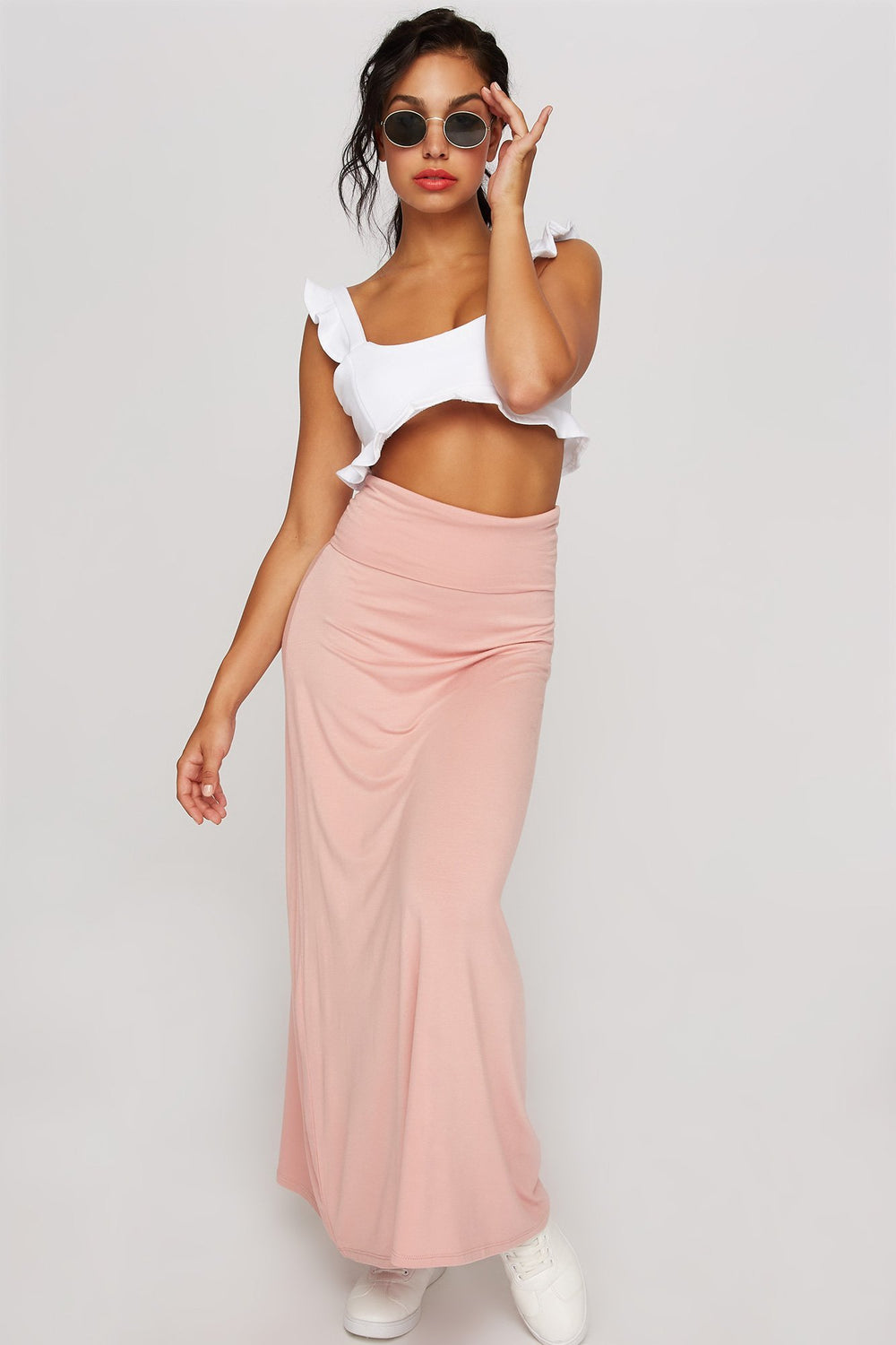 Women High-Rise Banded Soft Maxi Skirt Dusty Rose