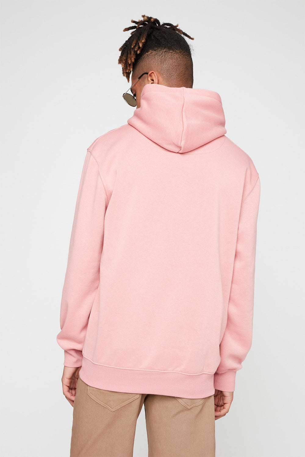 Men Basic Soft Drawstring Popover Hoodie Dusty Rose
