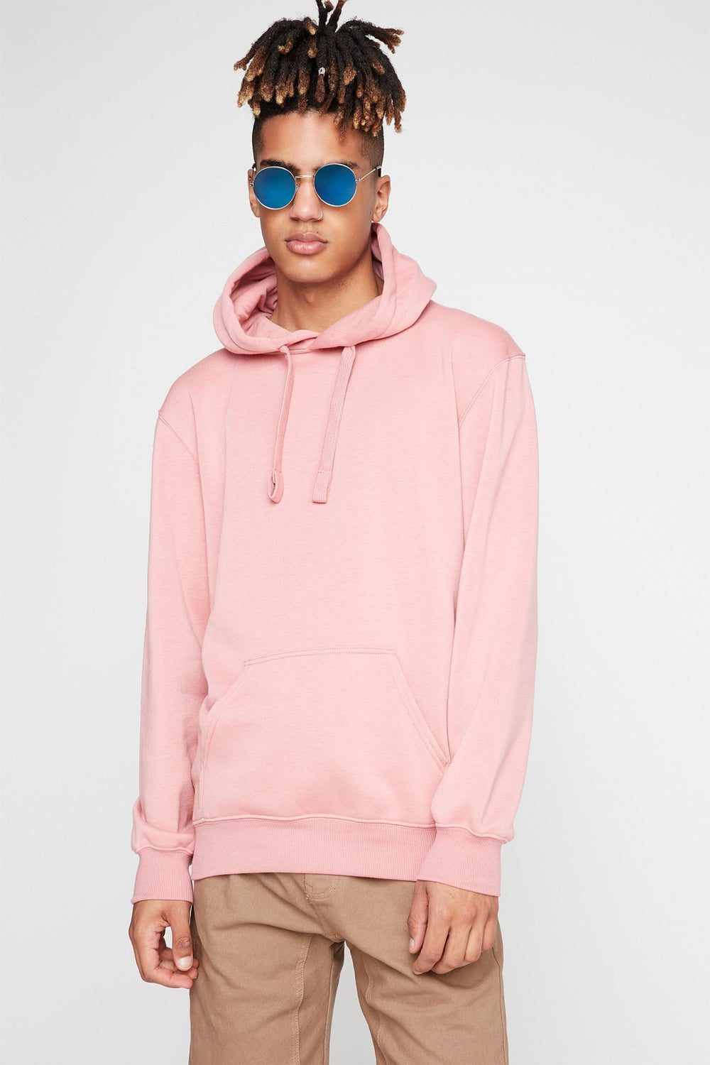 Men Basic Soft Drawstring Popover Hoodie Dusty Rose