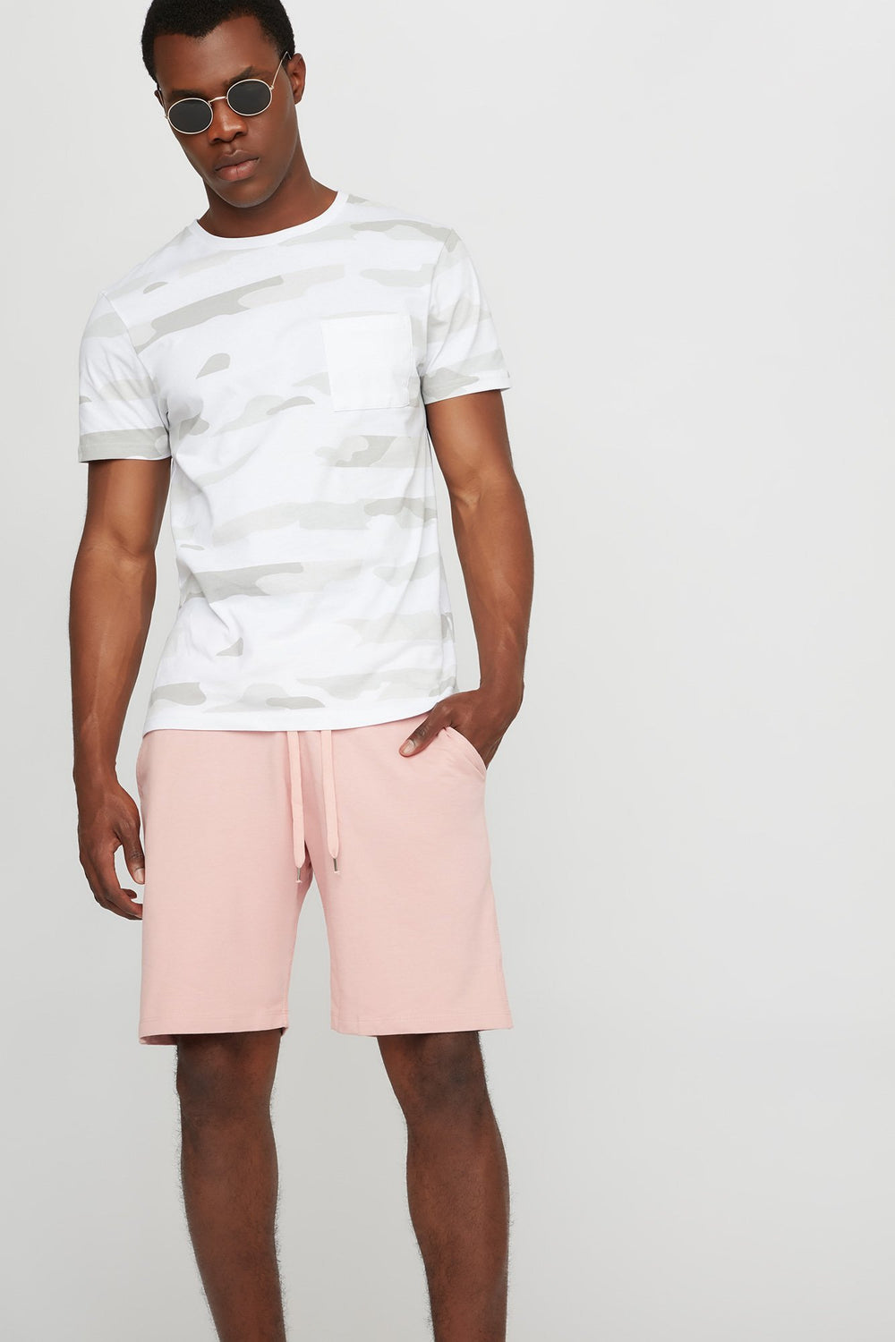 Men Fleece Slim Drawstring Jogger Short Dusty Rose