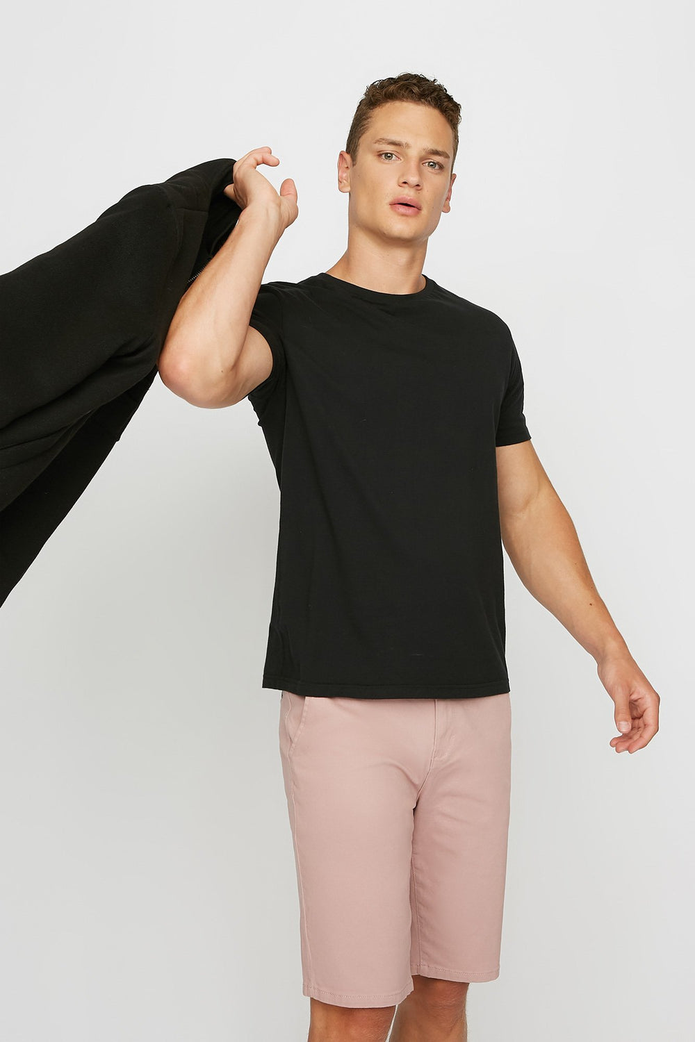 Men Slim Flat Front Chino Short Dusty Rose