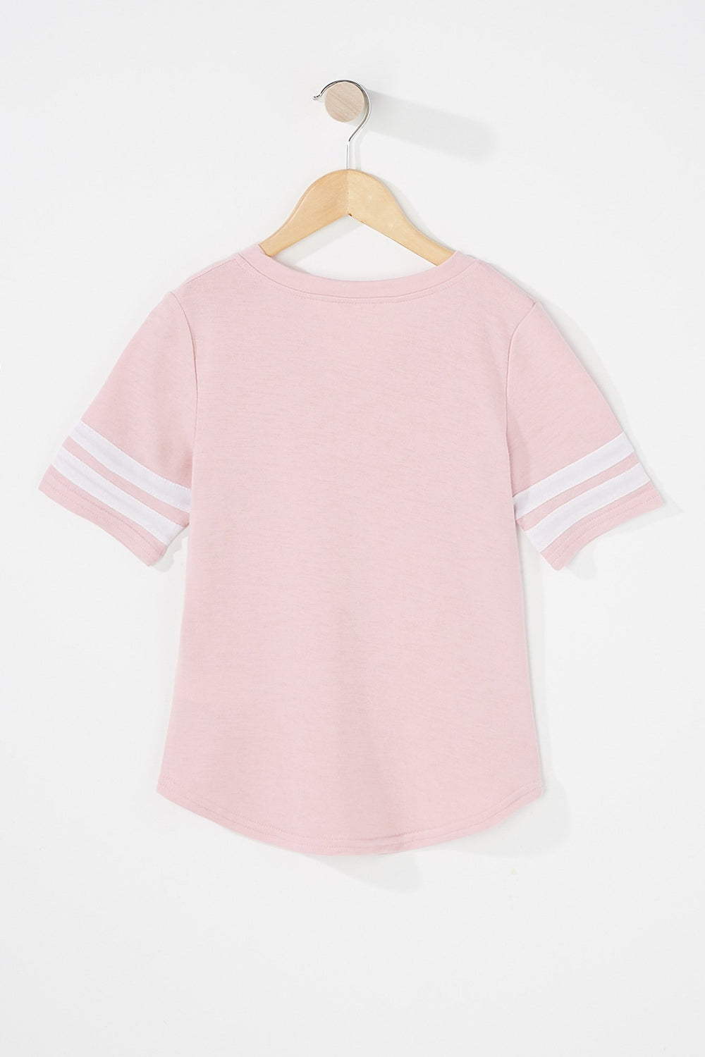Kids Girls V-Neck Varsity Striped Graphic T-Shirt Dusty Rose