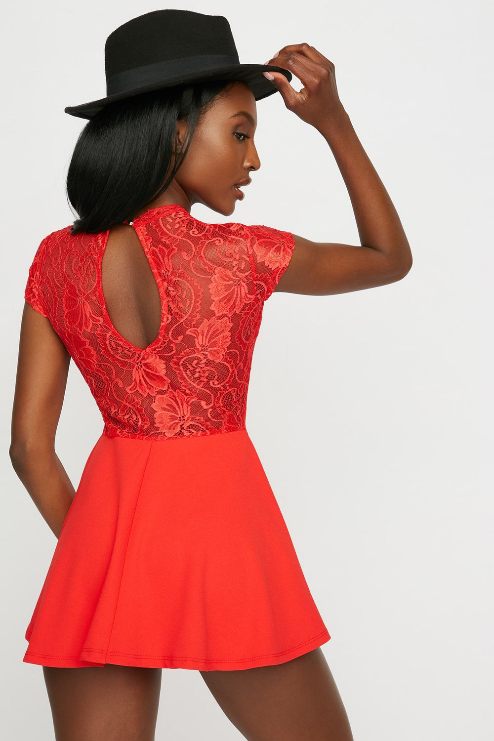Women Combi-short tulipe en crêpe et dentelle Écarlate