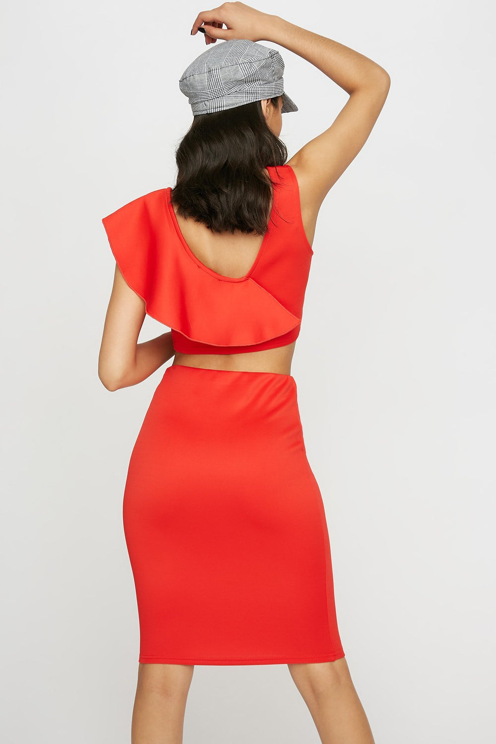 Women Jupe midi de style plongée à taille haute Écarlate