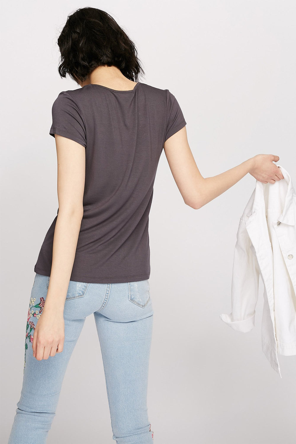 Women T-shirt à motif de cage et encolure arrondie Écossais