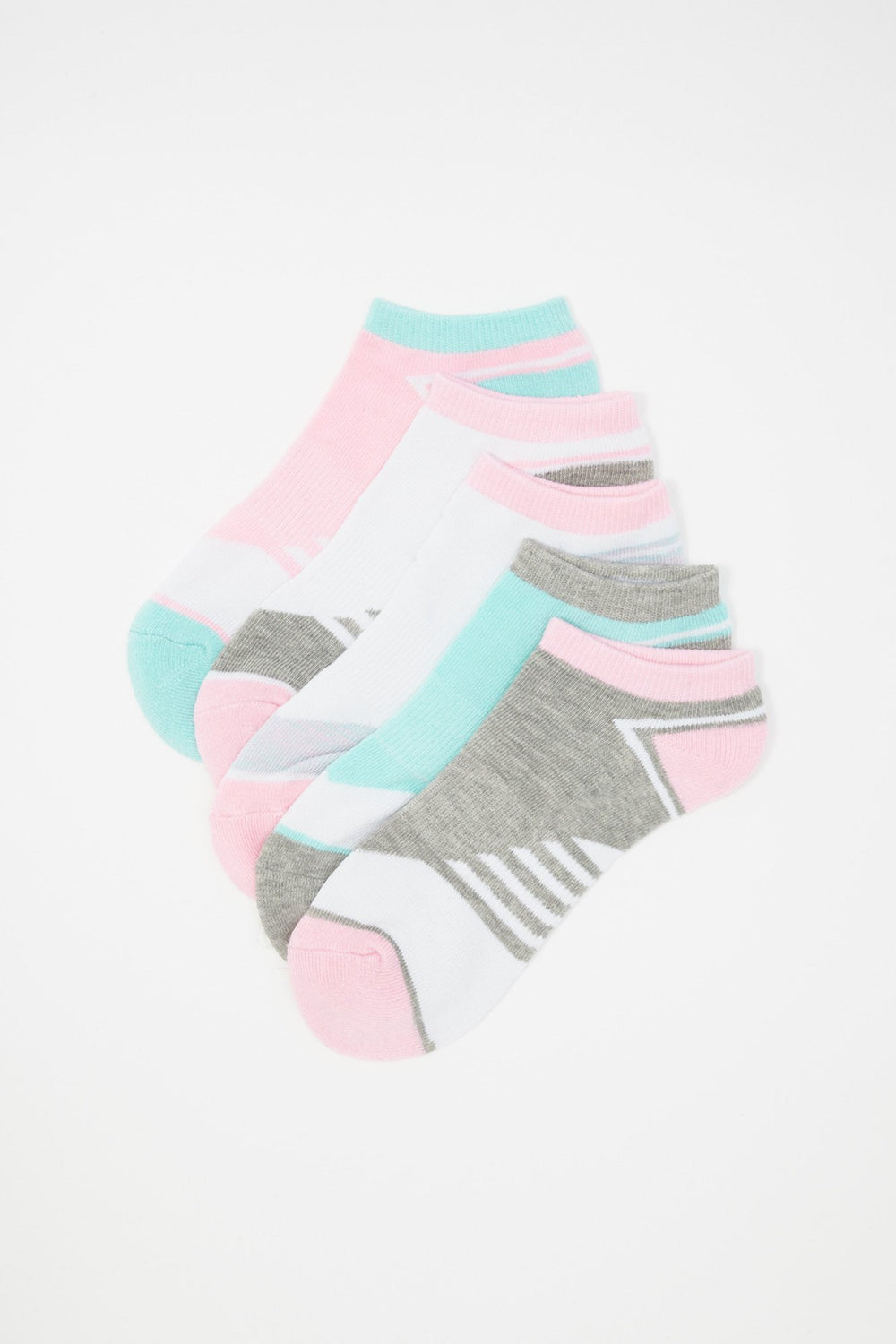 Women Colour Block Athletic Performance Ankle Socks (5 Pairs) Eggshell
