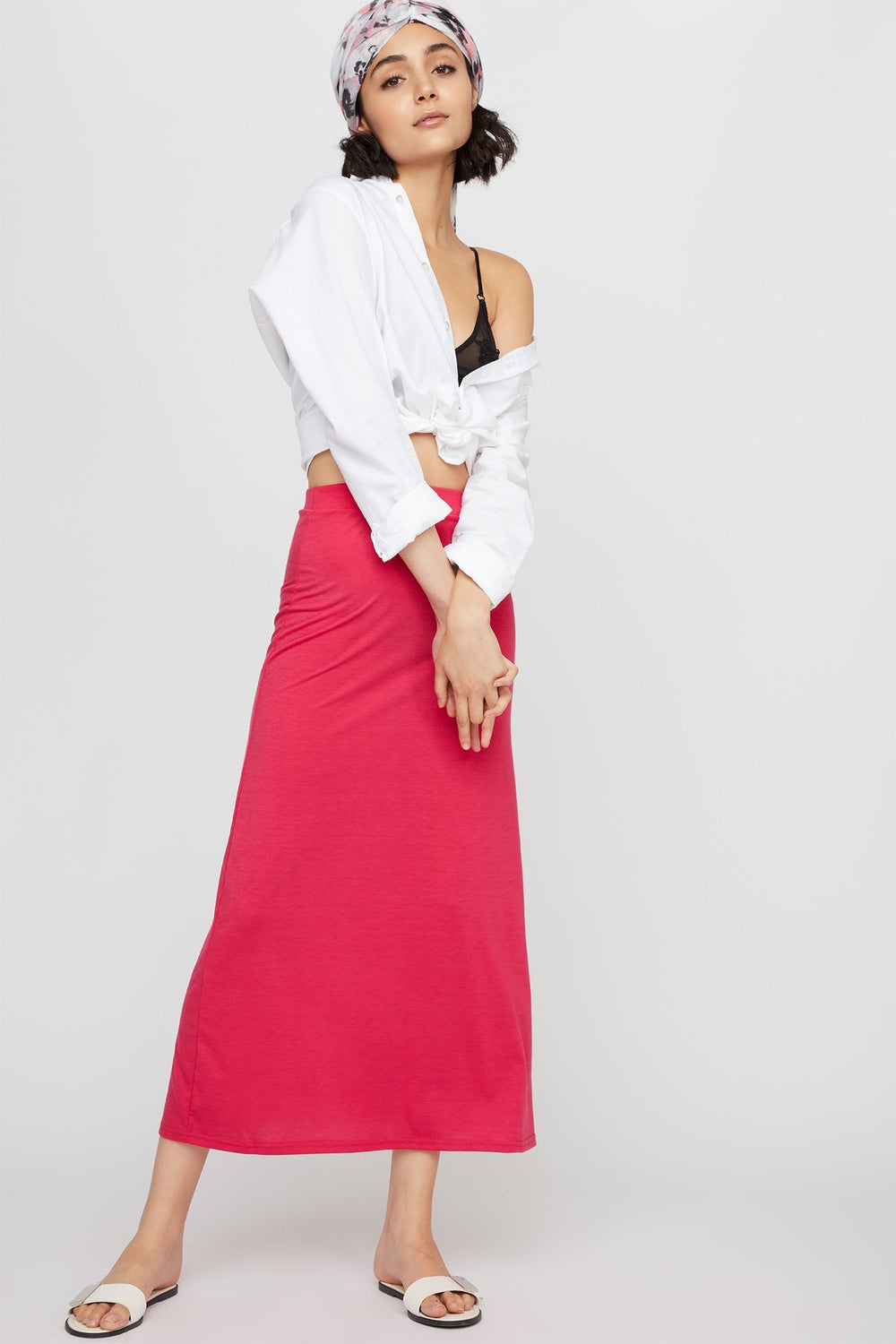 Women High-Rise Pull-On Maxi Skirt Fuchsia