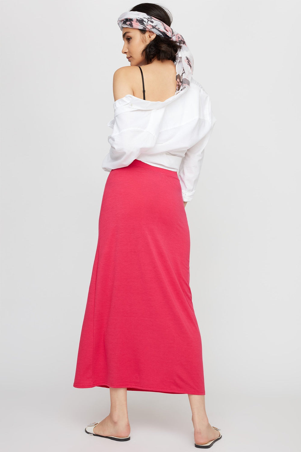 Women Jupe maxi à taille haute à enfiler Fuchsia